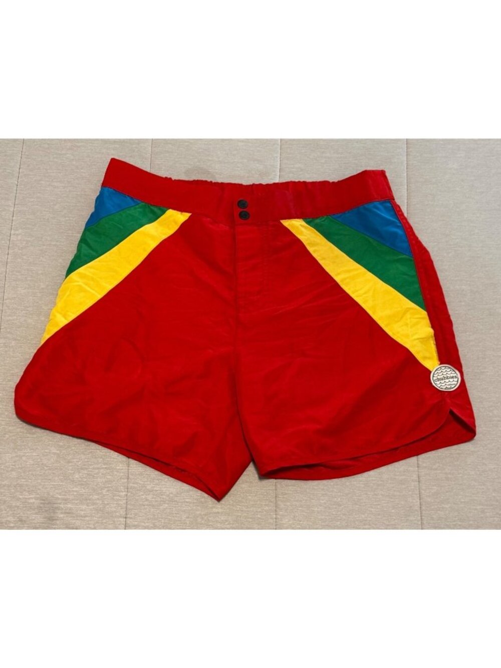 Chubbies Mens Red Yellow Green Retro Swim Trunks Board Shorts Medium M